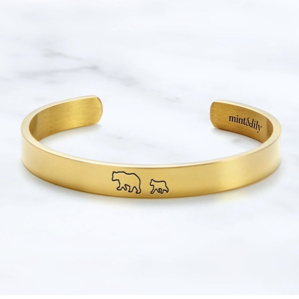 Mama Bear & Her Baby Bear Engraved Cuff Bracelet